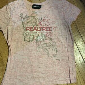 Realtree Pink Burnout Super Lite‎ Fitted T-Shirt, Ladies Juniors Size XLarge